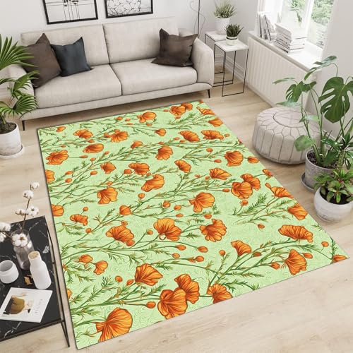 Tapis 160x230 cm antidérapant grand format imprimé coquelicots - 2