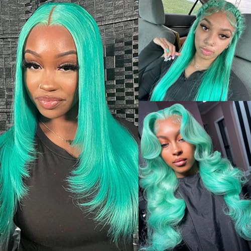 Ubetta Turquoise Lace Front Wigs Human Hair Glueless Transparent 13x6 Lace Front Wigs Human Hair Pre Plucked 28 Inch Colored Aqua Blue Wig Human Hair 180% Density Teal Lace Front Wigs for Black Women