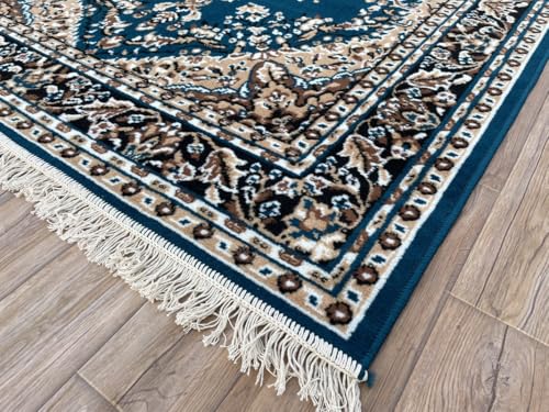 Image of TTC THREAD & TEXTURE CARPET Traditional Comfort: Power-Loomed Carpets for Living Room- Every Space Area Rug Color Blue Size 6x8 Feet (180x235cm)