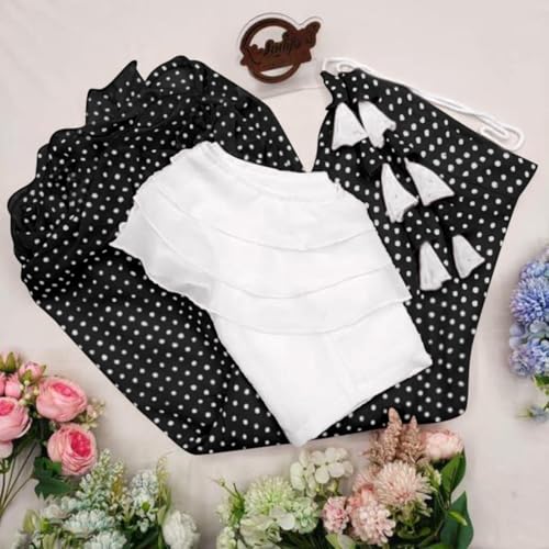 Image of Classic Flared Long Floor Length Georgette Skirt for Women /Girls and Lycra Crop-Top Set || Polka Dot Skirt || Elegent Design || Drawstring Band