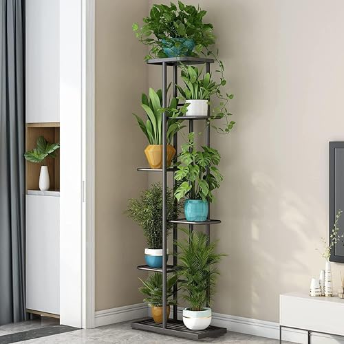 Image of A Chic and Exquisite Metal Six-Tier Seven-Tier Potted Plant Stand Display of Several Flower Pot Holders for Indoor and Outdoor Use (Black)
