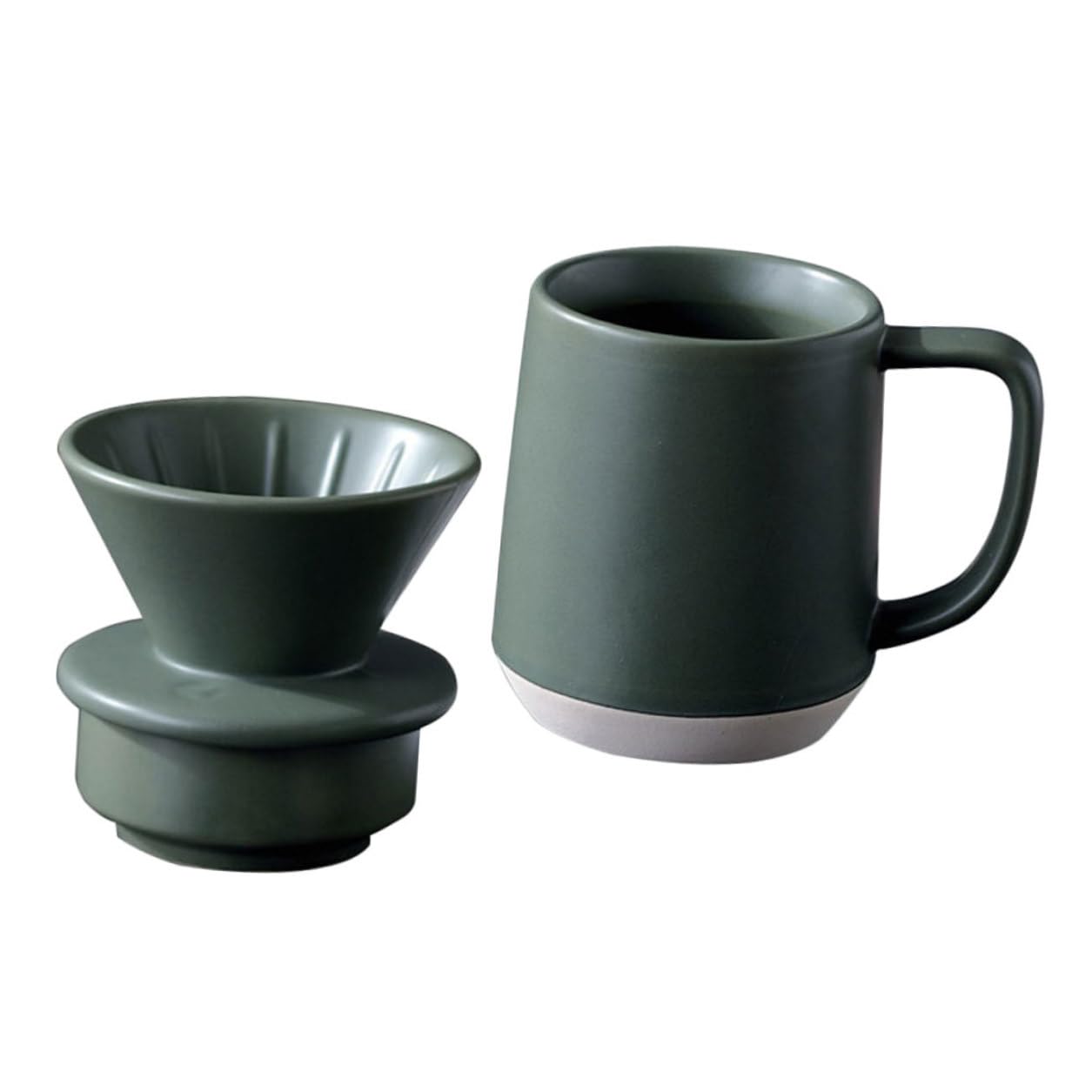 KOMBIUDA Tragbarer Keramik Kaffeefilterbecher mit Henkel und Feiner Filterfunktion Grüner Heimfilterbecher mit Einfachem Design für Zuhause