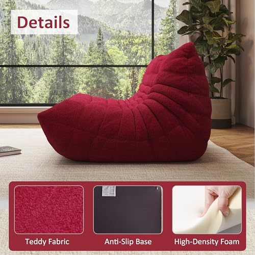 Image of 3-Seater Giant Bean Bag Chair for Adults - Cozy Large Fireside Accent Chair with Memory Foam,Comfy Lazy Oversized Floor Sofa Couch Boneless Chaise Lounge for Living Room Bedroom Gaming Room(Burgundy)