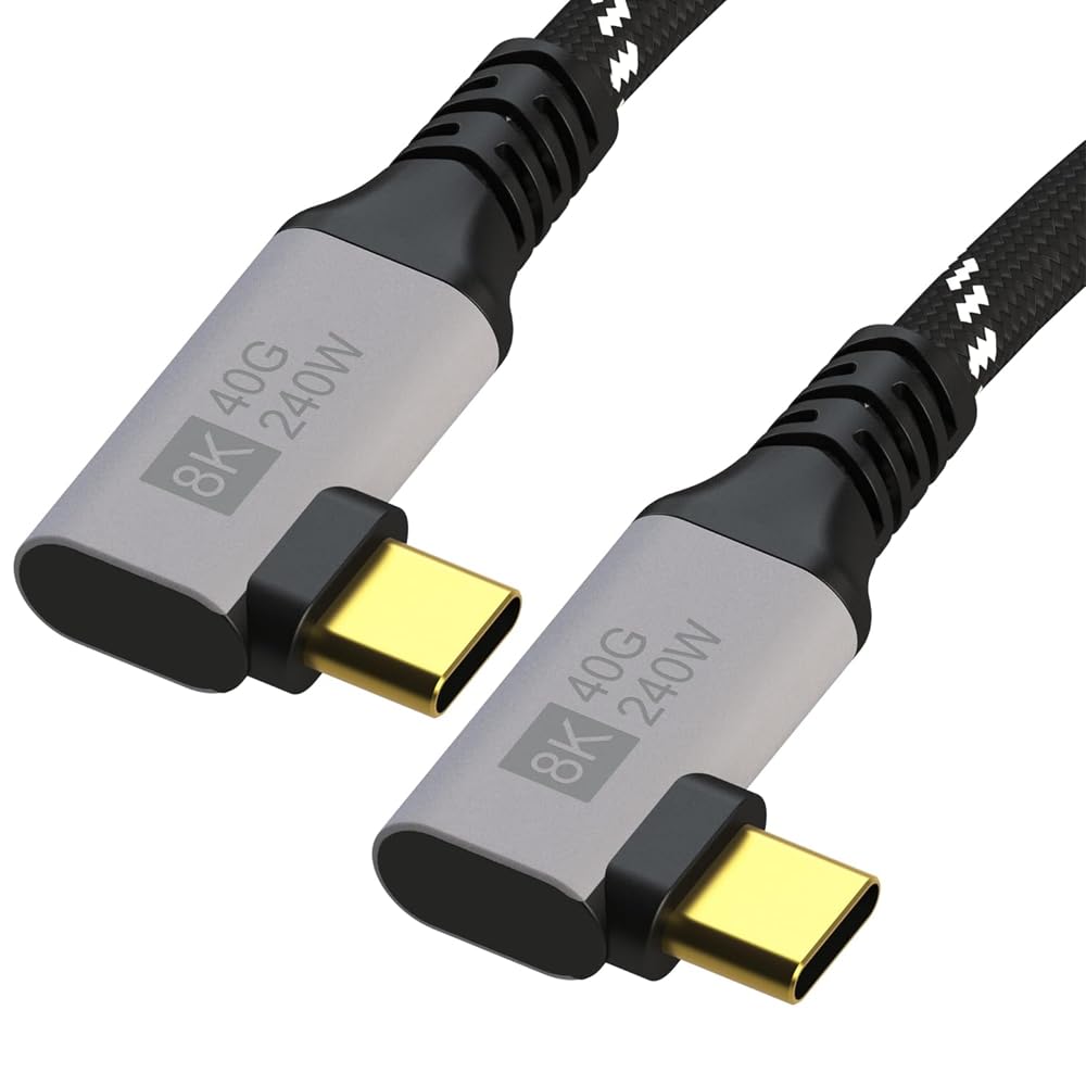 LINKUP - USB 4.0 240W 40Gbps Type-C Thunderbolt 4 ケーブル [1.2m 右角 2個入り] 8K/60Hzビデオ、高速データ転送、急速充電、耐久性のあるスリーブ付きジャケット - iPhone 15/16 Pro/Max、MacBook Pro/Air、iPad Pro、Galaxy S23に対応
