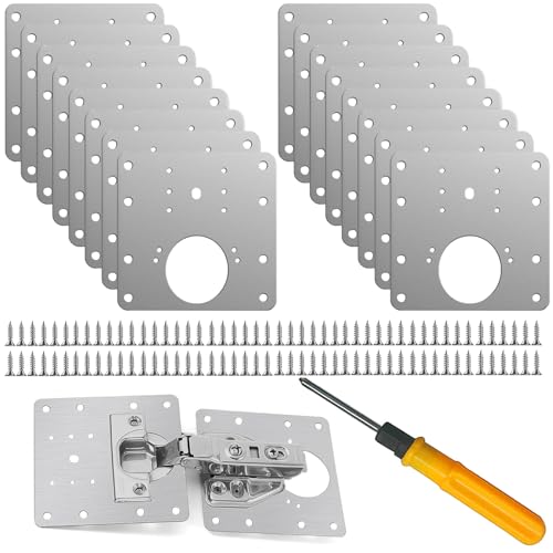 Jiaxitek 16 PCS Heavy Stainless Steel Hinge Repair Kit,Cabinet Hinge Fixing Plates, Brackets