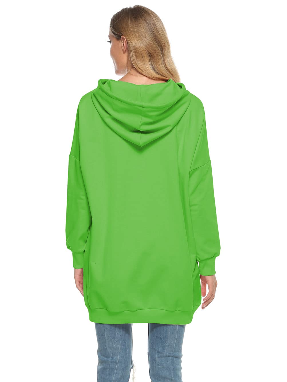 Famulily Robe sweat à capuche surdimensionnée pour femme - En coton - Longue - Avec capuche - Couleur unie - Avec poches et cordon de serrage, vert, L