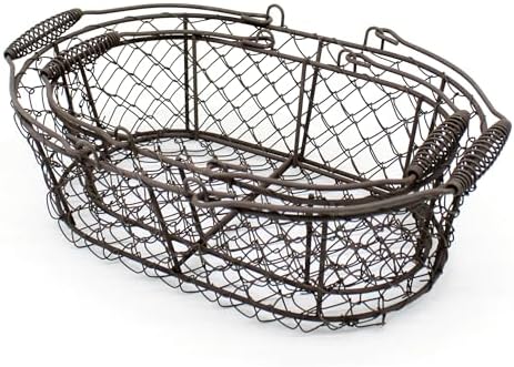 CVHOMEDECO. Oval Metal Wire Egg Basket Wire Fruit Basket with Handle Primitives Vintage Style Storage Basket. Rusty, Set of 2 image 5