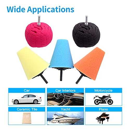 Image of 5Pcs Car Wheel Hub Drill Buffing Sponge Pads Kit,3 Inch Shank Polishing Pads for Wheel Hub Cleaning, Auto Cone Metal Polish Buffing Polishing Ball,Drill Buffer Polisher Attachment
