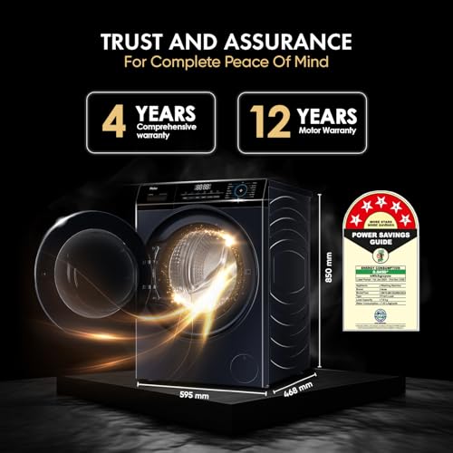 Image of Haier 7 Kg 5 Star Powered by AI-DBT with PuriSteam, 525mm Super Drum Fully Automatic Front Load Washing Machine (HW70-IM12929BK, Inverter Motor with In-Built Heater, Black)