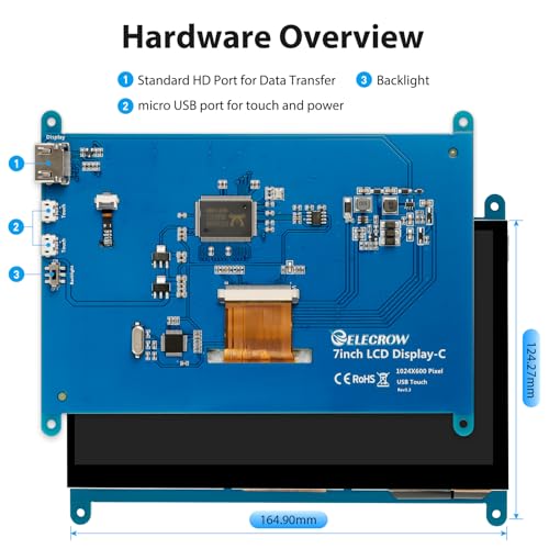 Image of ELECROW 7 Inch 1024x600 Touchscreen for Raspberry Pi: IPS Capacitive Touch Screen LCD Display, Mini Portable Monitor Compatible with Raspberry Pi 5 /4 /3 BB Black Banana Pi Windows 11 /10 /8 /7 Driver Free