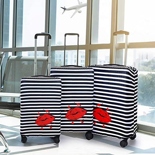Silkfly 3 Pcs Travel Luggage Cover Suitcase Protector Anti Scratch Dirt Washable Suitcase Cover Red Lips Elastic Luggage Sleeve with Zipper, Fits 18-28 Inches