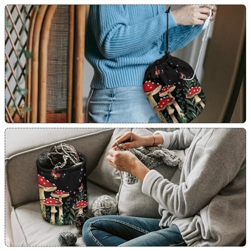 Image of Sellikakes Mushroom Butterfly Yarn Storage Organizer - Yarn Bag and Crochet Tote, Yarn Holder for Crocheting, Crochet Accessories, Needles with Drawstring Closure-Ideal Gift