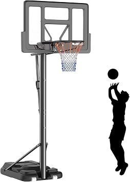 Basketball Hoop Outdoor with PC Backboard Adjustable Height Portable Basketball Hoop for Youth Teens Adults