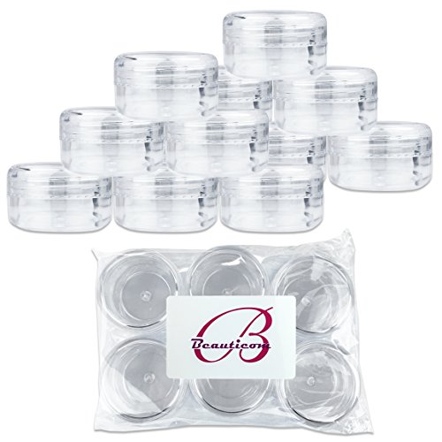 Beauticom 15 gram/15ml Empty Clear Small Round Travel Container Jars with Lids for Make Up Powders, Eyeshadow Pigments, Lotions, Creams, Lip Balm, Lip Gloss, Samples (12 Pieces, Clear Lid)