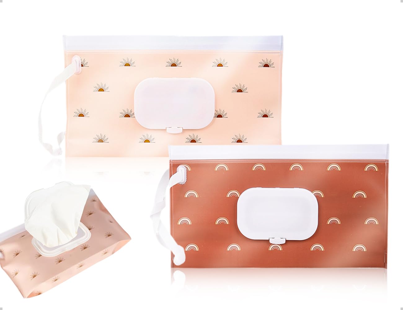 AOYEGIC 2 Stück Feuchttücher Tasche für Unterwegs,Klickverschluss Feuchttücher Box für Wiederverwendbar,Baby Wet Wipe Tasche für Zuhause,Büro
