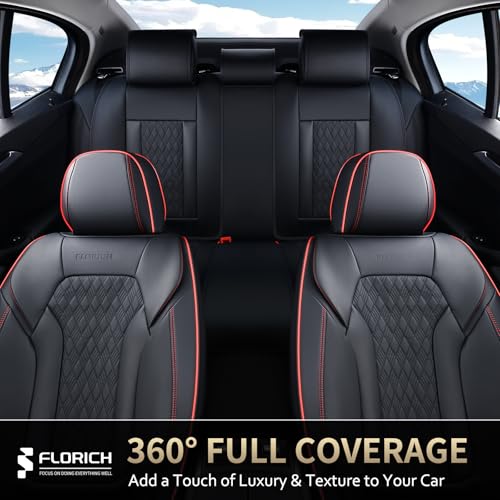Image of FLORICH Seat Covers, Car Seat Covers Full Set, Luxury Nappa Leather Seat Covers, Breathable and Waterproof Car Seat Protector 5 Seat, Automotive Seat Covers Universal Fit for Most Cars-BlackRedline