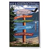 Lantern Press Marysville, Washington, Destinations Sign, 12x18 Inch Art Print, Home Decorâ
