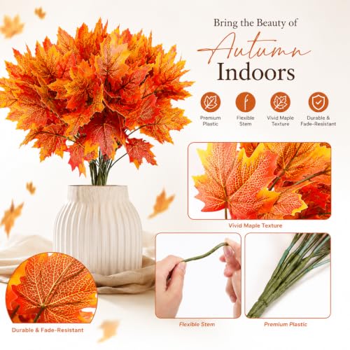 YongChiMaoYi Branche de Feuilles d'érable artificielles 29cm, 4 Bouquets – vue 3