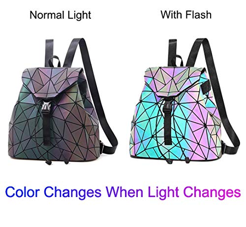 Geometric Backpack Luminous Backpacks Holographic Reflective Bag Lumikay Bags Irredescent Rucksack Rainbow (Style2+wallet set)2