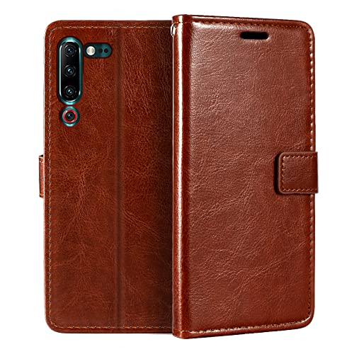 Shantime Funda de Cuero Compatible con Lenovo Z6 Pro 5G, Diseño Ejecutivo Magnética, 3 Ranuras, Marco para Foto y Cartera Oculta(Marrón)