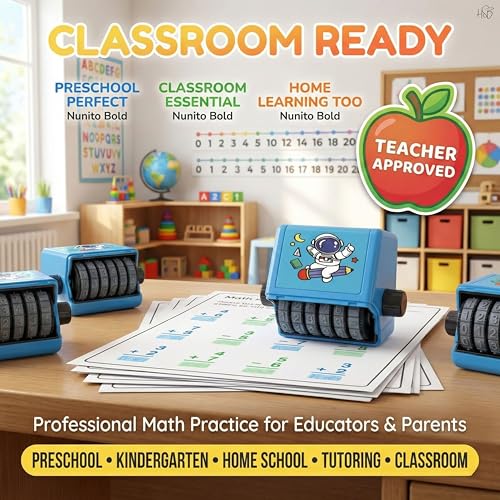 Image of Drumstone Math Roller Stamp for Kids Learning, Addition & Subtraction Practice Stamp Roller for Number Writing, Preschool Math Practice Tool for Home & Classroom Study
