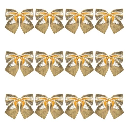 12pcs Gold Flocked Bows, Metallic Accents for Wrapping and Party Decor