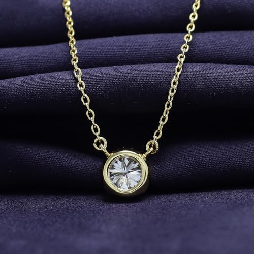 18K Gold Plated Bezel-Set Solitaire Necklace for Women, 6.5MM Moissanite Diamond Choker Pendant Necklace Jewelry (16"+2” Adjustable Chain) (0.90 Ctw)4