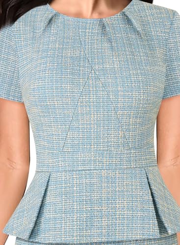 Image of VFSHOW Womens Pleated Crew Neck Peplum Work Business Office Church Bodycon Pencil Sheath Dress