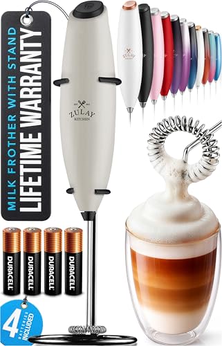Image of Zulay Kitchen Powerful Milk Frother Wand With Duracell Batteries - Ultra Fast Handheld Drink Mixer - Electric Whisk Foam Maker for Coffee, Lattes, Cappuccino & Matcha - Z1 Motor - Gray & Black