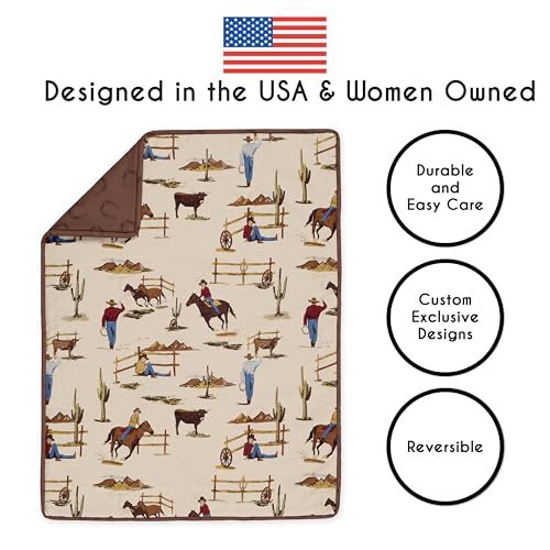 Image of Sweet Jojo Designs 4-Piece Baby Crib Bedding Set (Western Cowboy Print) for Boys, Infants /Nursery incl. Blanket, Fitted Sheet, Skirt, Diaper Stacker (Country, Farm, Horse Ranch, Wild West, Southern)