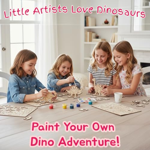 Image of BAGJI TOYS Dinosaur Painting Kit for Kids Ages 4-8 - DIY Wooden Dino Craft Kit with 4 Assemble & Paint Dinosaur Models, 12 Paint Pots & Brush - Creative Arts and Crafts Gift for Boys & Girls (4, dino01)