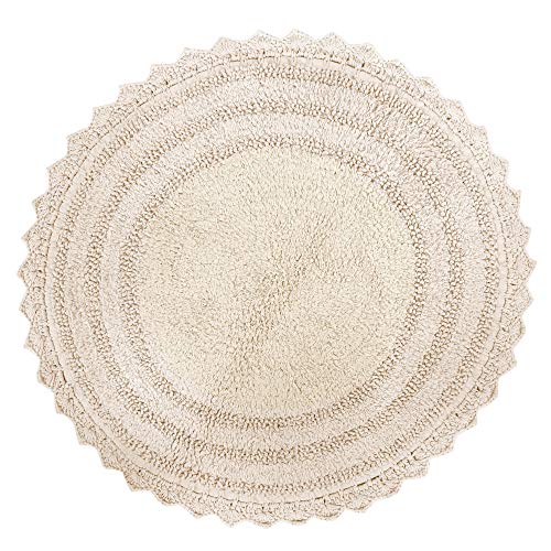 Soft Cotton Crochet Round Pattern Bath Rug - Mats for Bathroom, Shower, Bath Tub, Sink, Toilet - (24 Inches, Ivory)
