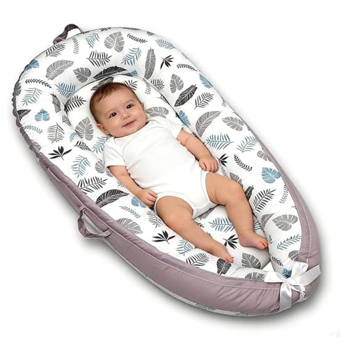 Baby Lounger and Portable Nest for Newborns 0-6 Months 100% Cotton Breathable Infant Bed with Waterproof Lining Foldable Co-Sleeping Bassinet for Home and Travel