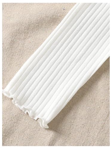 Girl's Ribbed Knit Button Down T Shirts Lettuce Trim V Neck Long Sleeve Top3