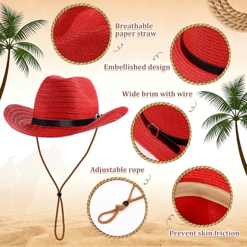 Image of Suhine 15 Pcs Straw Cowboy Hat for Men Women Colorful Western Hat Bulk Sun Protection Large Brim Cowgirl for Summer Seaside