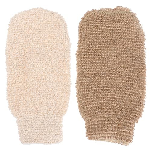 STOBAZA 2 Guantes y Limpieza Profunda Reutilizables Exfoliantes de Baño de Yute Marrón para Exfoliación Corporal en Ducha y Baño