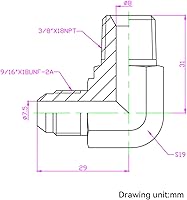 Vista 3 de HFS (R) 3/8" macho NPT a 3/8" macho JIC codo 90° Flare tubería de acero inoxidable 304 (3/8" MNPT x 3/8" MJIC)