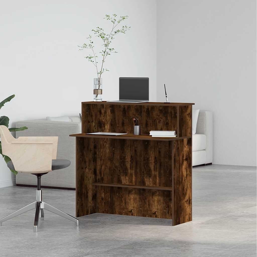 Hommdiy Empfangstheke Räuchereiche 100x40x104 cm Salon Kassentheke Büro Empfangstisch Holzwerkstoff