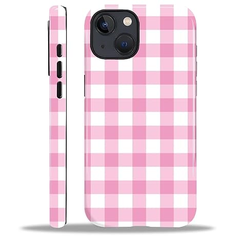 ANLUN STORE Case for iPhone 13 iPhone 14, Hybrid Dual Protection Soft TPU+ Hard PC Shockproof Cover, Anti-Scratch & Slim Protective for Men Women Case Cute Grids Plaid Checkerboard Pink Design