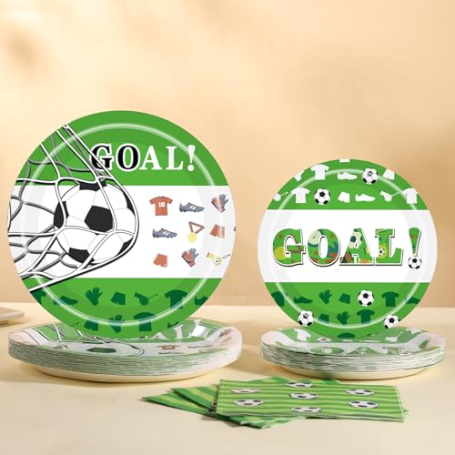 Soccer Birthday Party Decorations Tableware Set for 25 Guests, GOAL Soccer Paper Plates and Napkins, 9 Inch Dinner Plates, 7 Inch Dessert Plates for World Cup Soccer Theme Birthday Party Supplies by Cheery Land - Used condition - Image 4