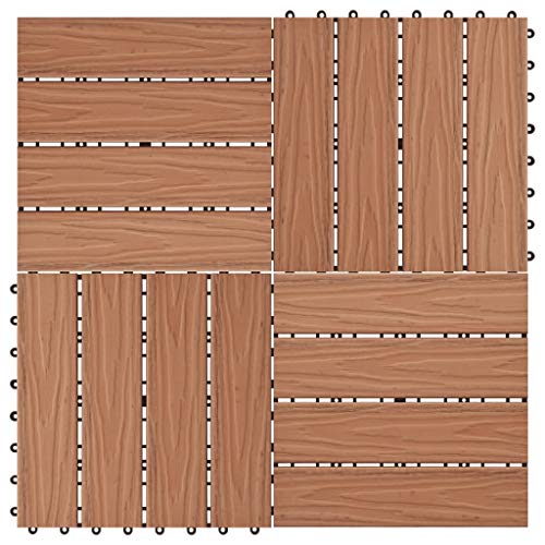 Gecheer Terrastegels 11 stuks, tegels voor terrasplanken buiten, vierkante tuintegels van hout, vloer voor buiten, balkon/tuin/terras, 30 x 30 cm, 1 m², lichtbruin - Image 6