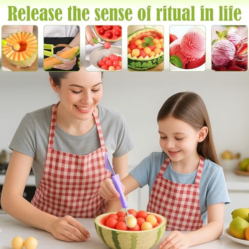 Image of Suuker Melon Baller Scoop Set,4 In 1 fruit cutters shapes, watermelon scooper fruit scooper and baller, fruit carving tools (Dark Blue)