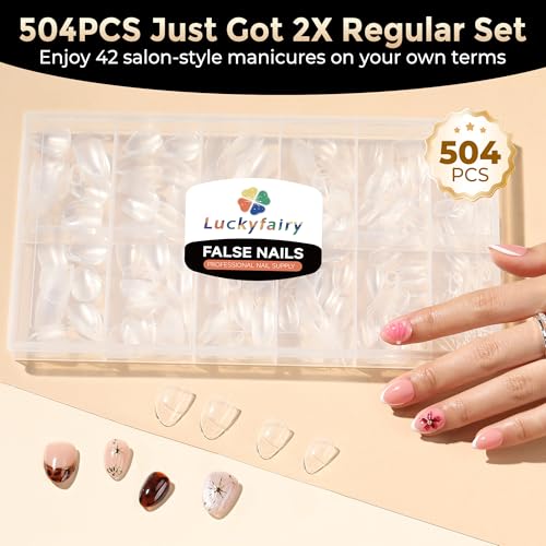 Image of Luckyfairy Extra Short Almond Nail Tips 504pcs Soft Gel Short Nails 12 Size
