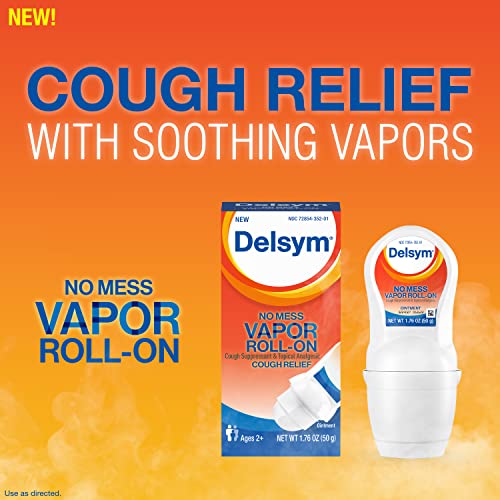 Delsym No Mess Vapor Roll-On Cough Suppressant & Topical Analgesic 1.76 Oz With Camphor, Eucalyptus Oil, Menthol, Adults & Kids, Maximum Strength #TOP2