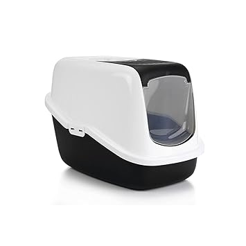 Combo of - Savic Nestor Cat Toilet Home | Prevent Throwing of cat Litter, Durable and Lightweight, Black - 22 x 15 x 15 inches with - Kittos Tuna Jerky Strips, 35 g (Pack of 3)