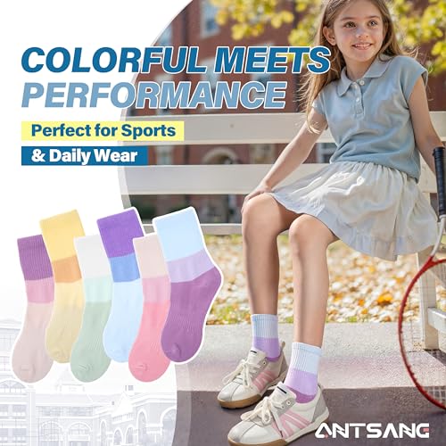 Image of ANTSANG Kids Boys Girls Athletic Cotton Socks,6 Pairs Youth Teen Crew Socks