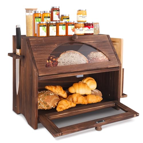 Gxpjycfob - Caja de pan de madera con 2 estantes para pan, varilla, tostada, 39 x 24 x 32 cm, color marrón