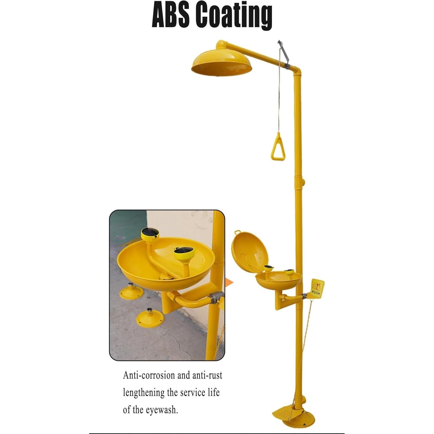 Stazione lavaocchi di Emergenza, Combinazione Doccia di Sicurezza in Acciaio Inox, Filettatura NPT per scuole, Laboratori, fabbriche, Rivestimento Giallo in ABS