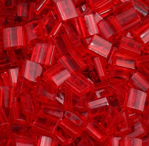 5 g Miyuki 2-Hole Beads, Size Tila 5 x 5 mm, Transparent Light Red (Siam) (# 0140), Japan, Glass