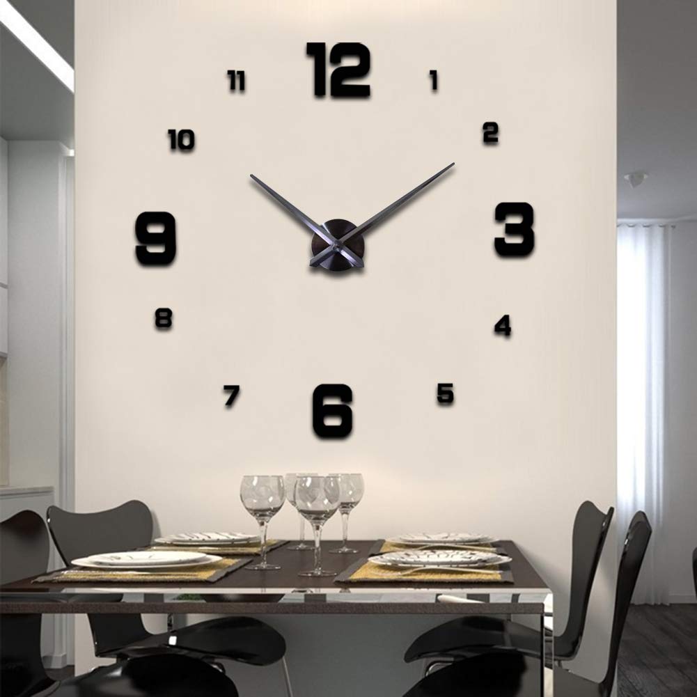 Grande horloge murale 3D silencieuse pour habiller un grand mur vide